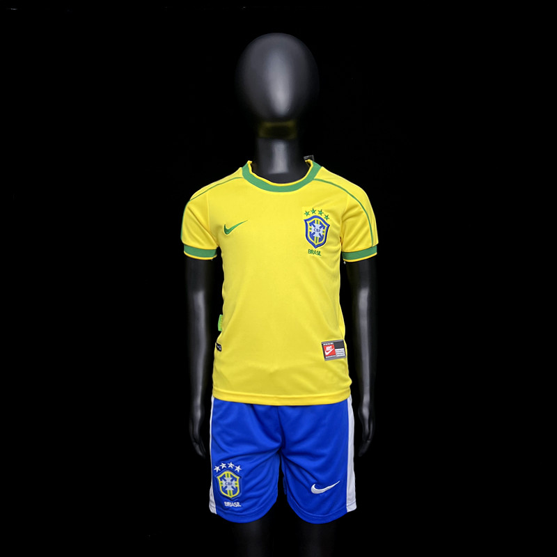Brazil 1998 Home Shirt World Cup Kids Kit Short Sleeve + Pants