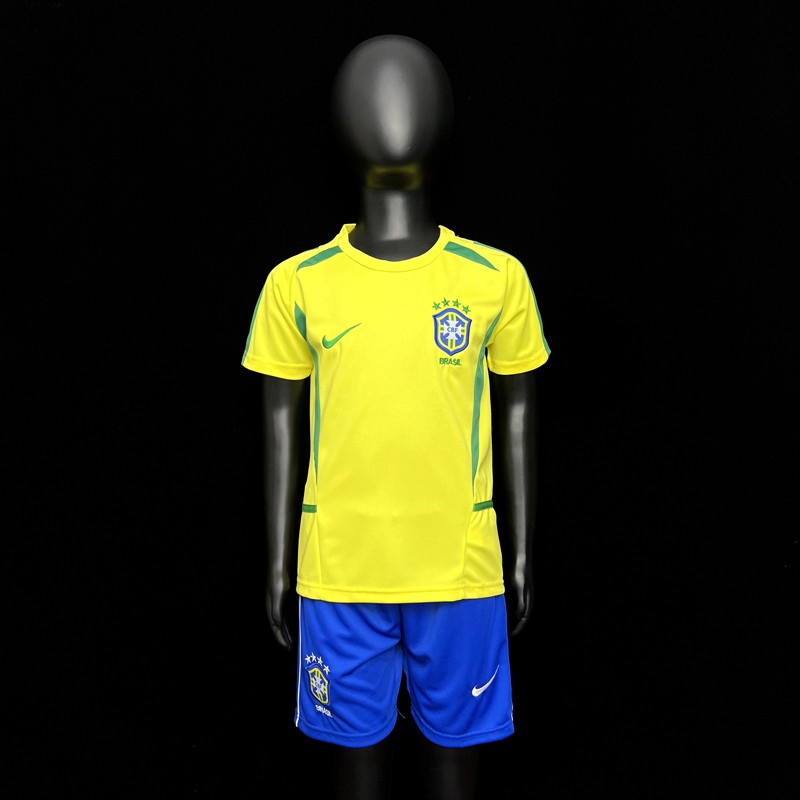 Brazil Home Jersey World Cup 2002 Kit For Kids