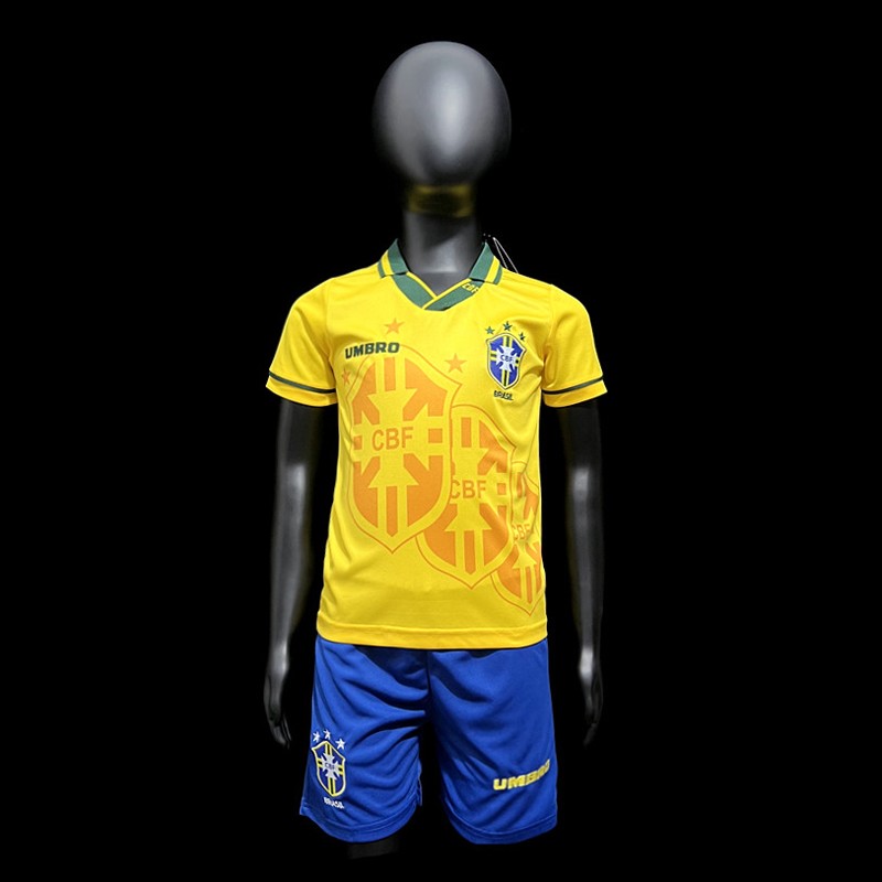 Brazil Home Kit 1994 World Cup Retro Jersey For Kids