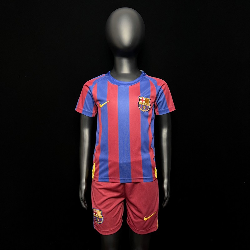 FC Barcelona Kids Home Kit 2005/06 Retro Short Sleeve + Shorts