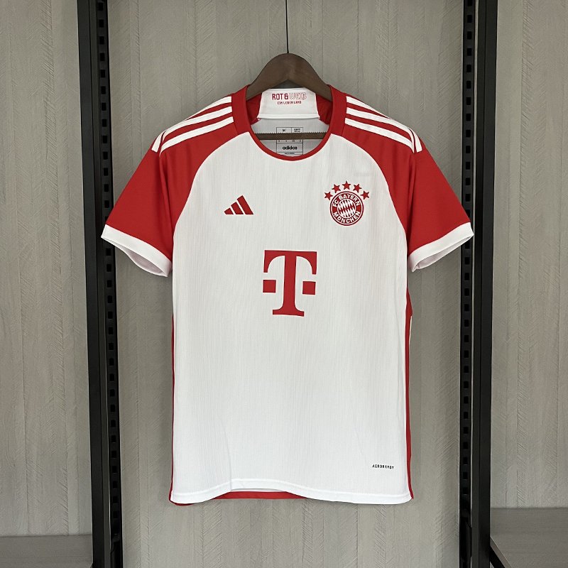 FC Bayern Munich Home Replica Shirt 2023/24 Football Jersey White Red