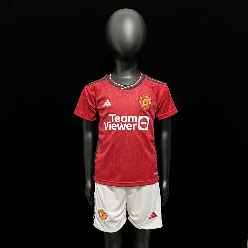 Manchester United Home Kit for Kids 23-24 Red Short Sleeve + White Pants