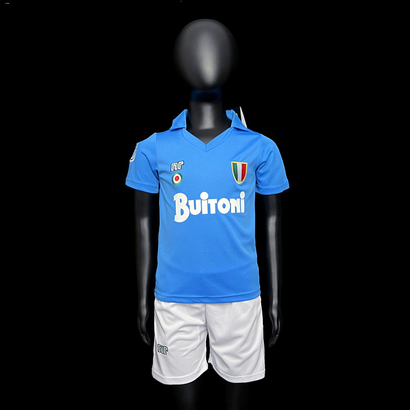 SSC Napoli Home Football Kit 87/88 Kids Blue Shirt + White Short