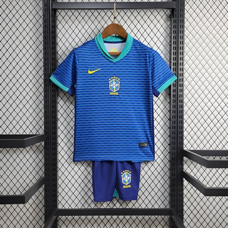 Brazil 2024 Kids Away Jersey and Shorts Replica Set