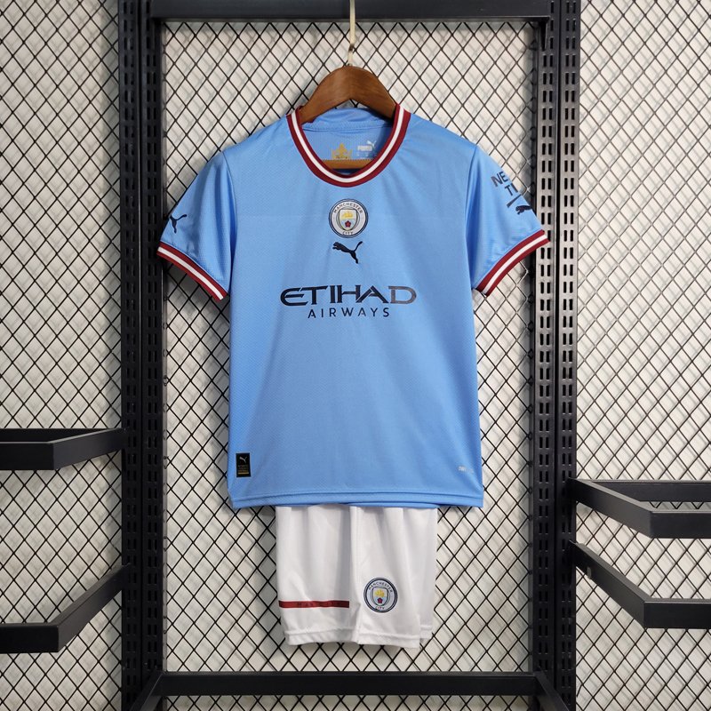 Manchester City 22/23 Kids Home Jersey and Shorts Now Available