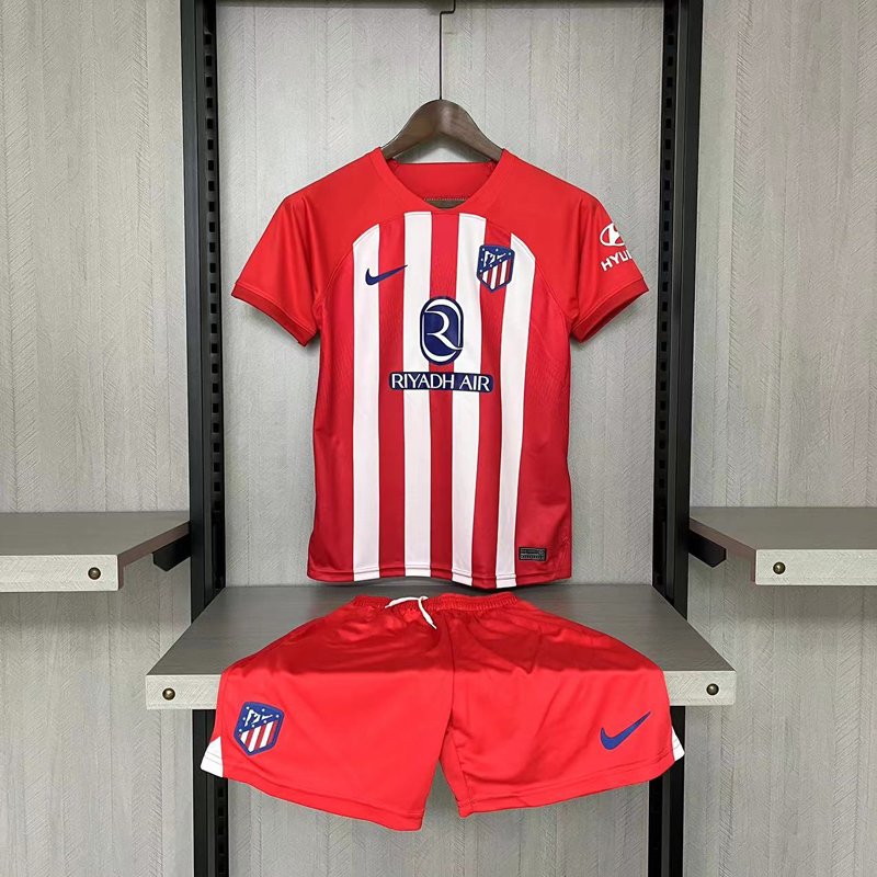 Shop Atletico Madrid 2023/24 Kids Home Jersey + Shorts